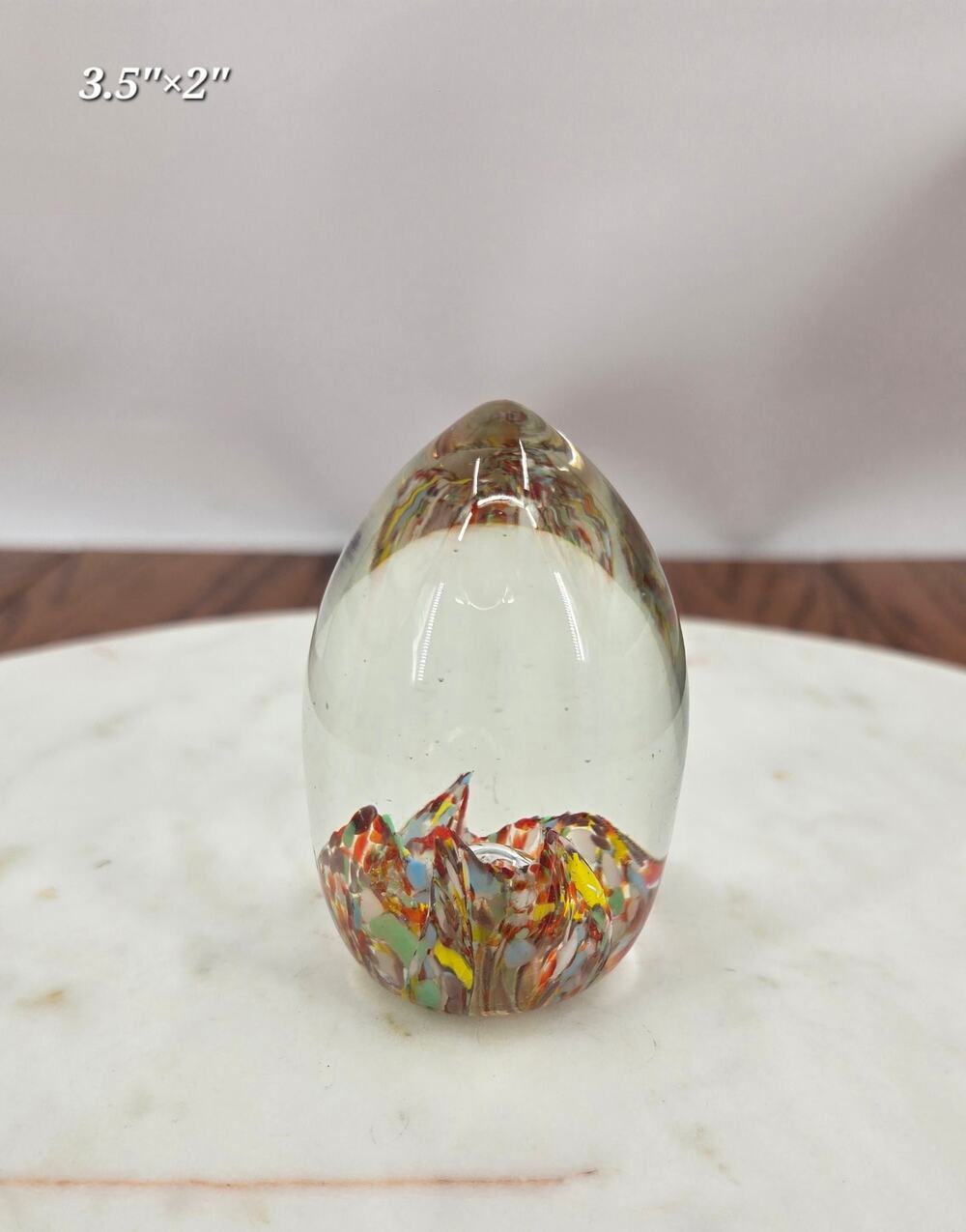 Vintage Art Glass Paperweight – Flame-Inspired‎ Swirl Design – 3.5"x2"